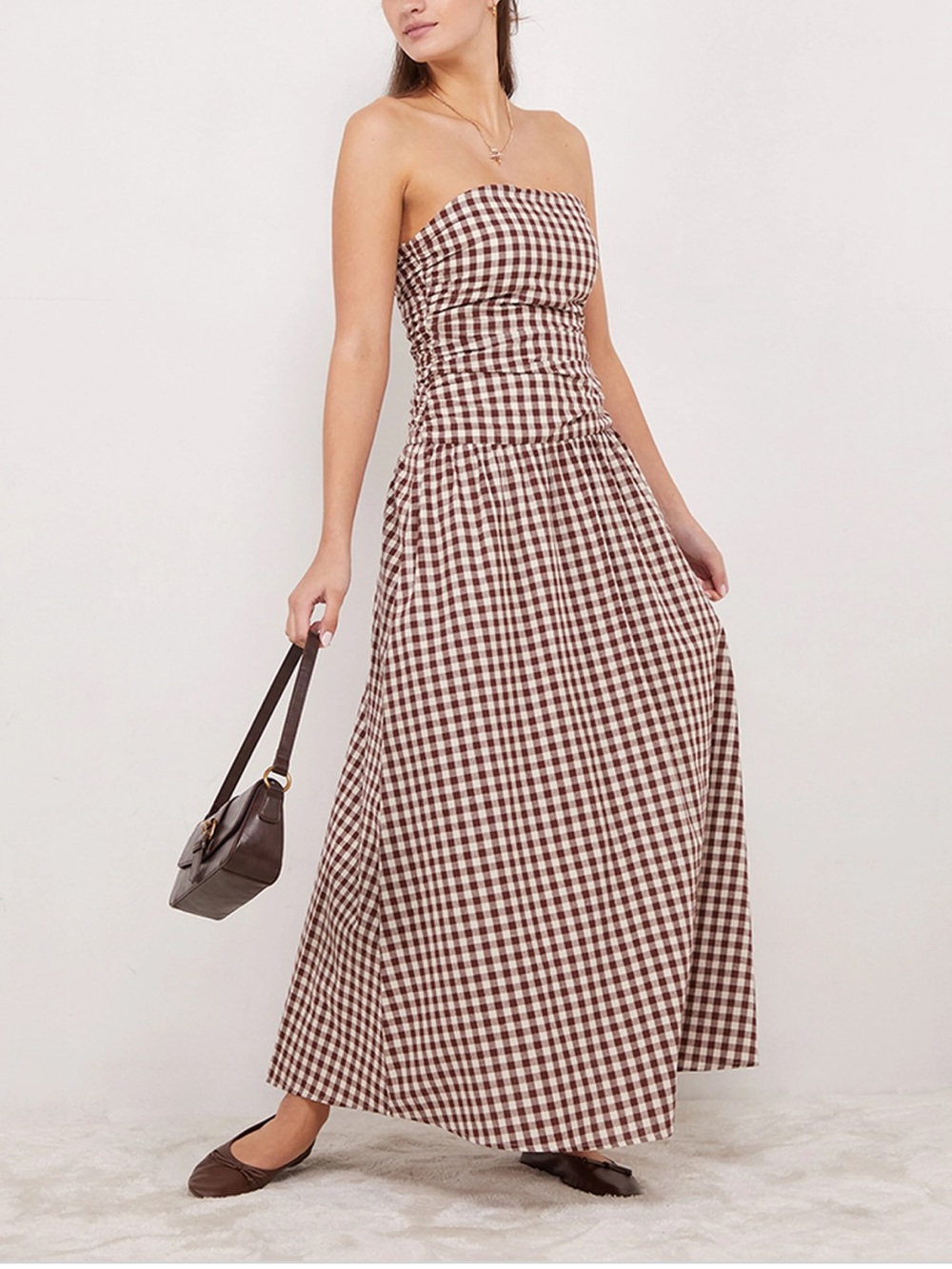 Strapless Gingham Maxi Dress (S)